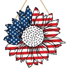 4th of July Decorations Patriotic Wooden Door Sign 13in American Flag
