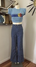 Vintage 60s 70s Blue Polka Dot Bell Bottom Flare Pants