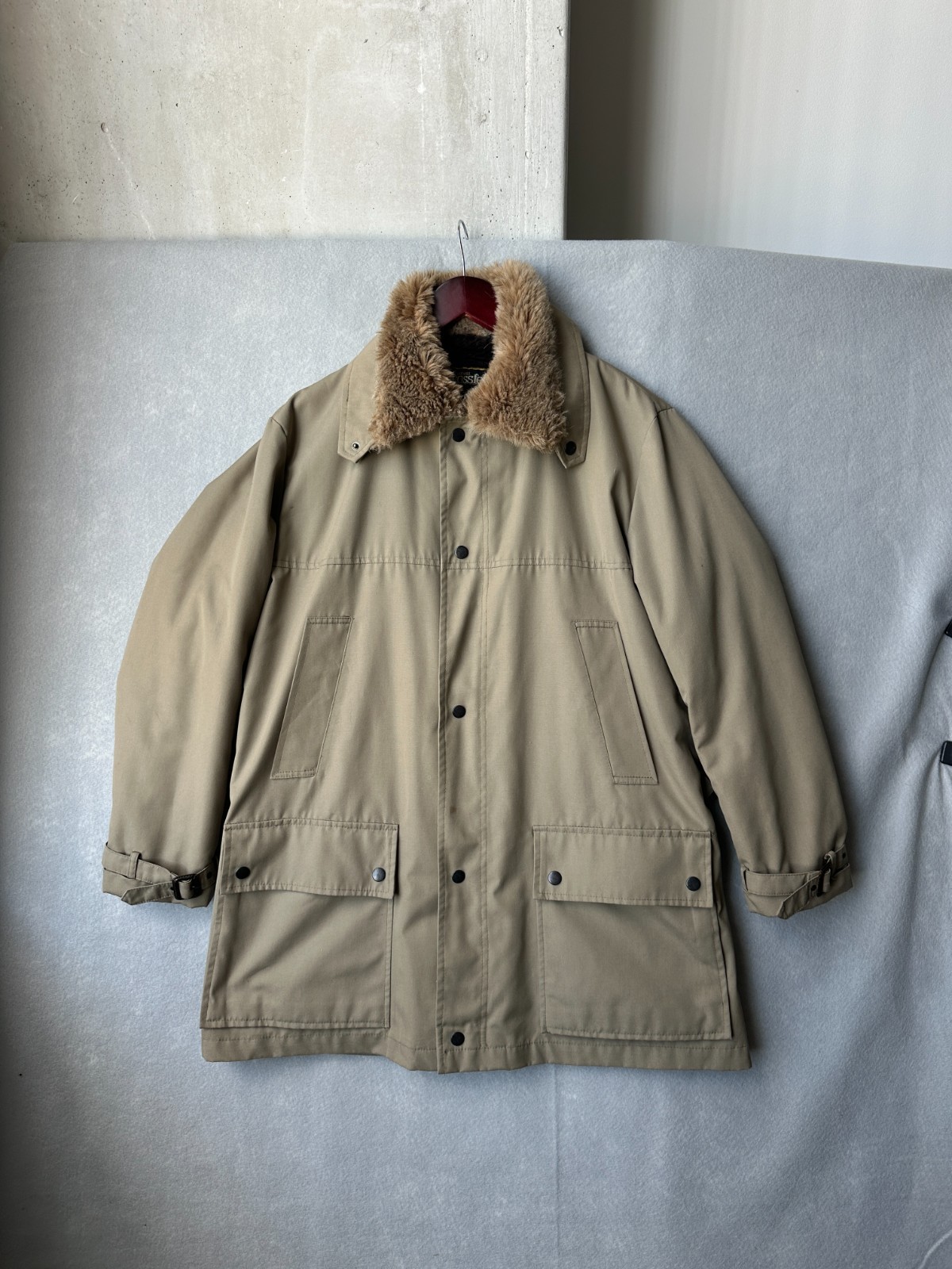 Grenfell, Cappotto da campo vintage Grenfell Crossfell uomo 38 beige pelliccia sintetica giacca zip intera