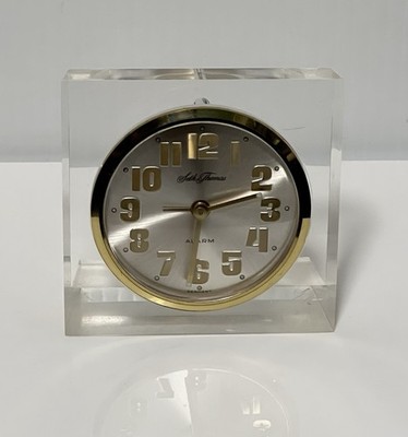 Vintage 1970s Seth Thomas Wind Up Alarm Clock with Clear Lucite Stand   GERMANY