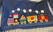 Denim Boys Crib Skirt Train Theme Railroad Cars Toddler Baby Nursery Bedding