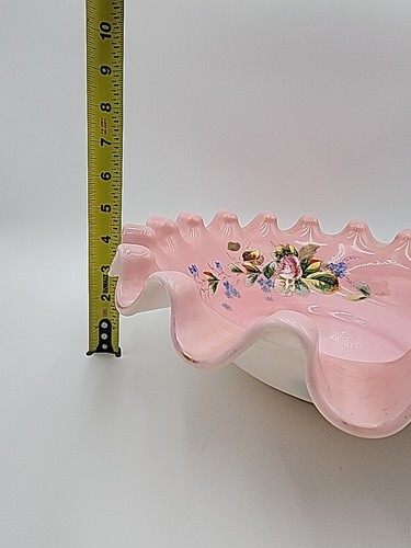 Large Antique Victorian Cased Glass Pitcher and Ruffled Wash Bowl Hand Painted - Picture 9 of 24
