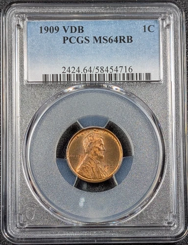 1909 VDB Lincoln Wheat Copper Cent 1C PCGS MS64RB - Ships Free!