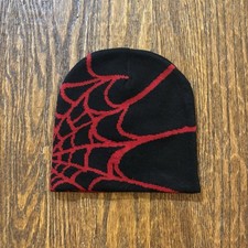 NWOT Spider Web Beanie Hat Black Red Y2K Streetwear Punk Grunge Knit Cap New OS