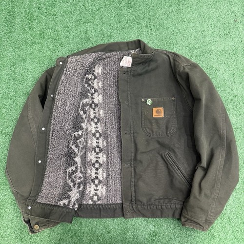 Vintage Carhartt Chore Jacket Mens Medium Green Aztec Pile Lined JP1066 - Image 1