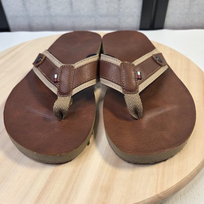 TOMMY HILFIGER Drew Brown Faux Leather Flag Sandals Flip  display picture 2