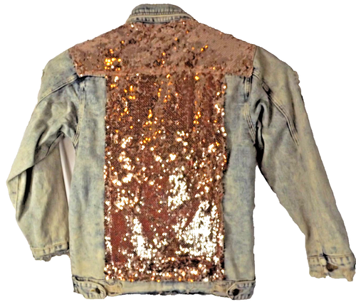 Lucky & Blessed L & B Sequin Denim Jean Jacket Distressed Frayed Women's Size Sm - Picture 6 of 12
