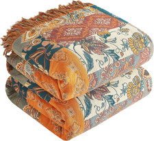 Boho Throw Blanket for Bed 60 x80 , 100 Cotton Woven Blanket for Couch Sofa, Ul