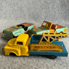 Lot/3 Vtg 1950's Wrecker G-Men Gangster Crime Tin Litho Toy Jeep Car Japan Clean