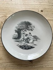 New Hall Porcelain Plate - Children and Bird's Nest Black and White