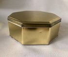 VTG GOLD METAL OCTAGON TIN BOX WITH LID -JEWELRY CANDY CARDS- 7 X 2.75” — photo 6