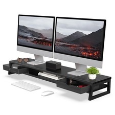 Dual Monitor Stand, Monitor Riser with Drawer, 42.5 Inch Large Computer Monit...