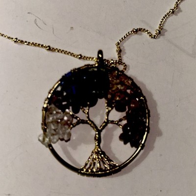 Natural Gemstone Tree of Life Pendant Necklace 7 Chakra Healing Crystal Charm
