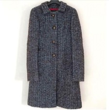 Cappotto Kristina Ti in tweed di lana con bottoni in legno taglia 40 Navy Made in Italy