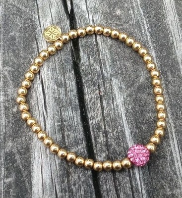 Rustic Cuff Bracelet Adult Pink Mini Ireland Metal Gold Beaded Stretch RC Logo