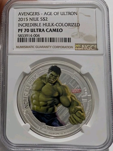 2015 Niue Avengers Age Of Ultron Marvel Colorized Hulk NGC PR70 Ultra Cameo 
