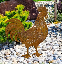 Rusty Metal Rooster Garden Ornament – Rustic Chicken Silhouette 20x30cm