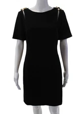 Oscar de la Renta Women's Short Sleeves Embellish Mini Dress Black Size 6