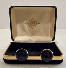 Set of Men's Black Onyx and Gold Formal Wear Cuff Links With Box