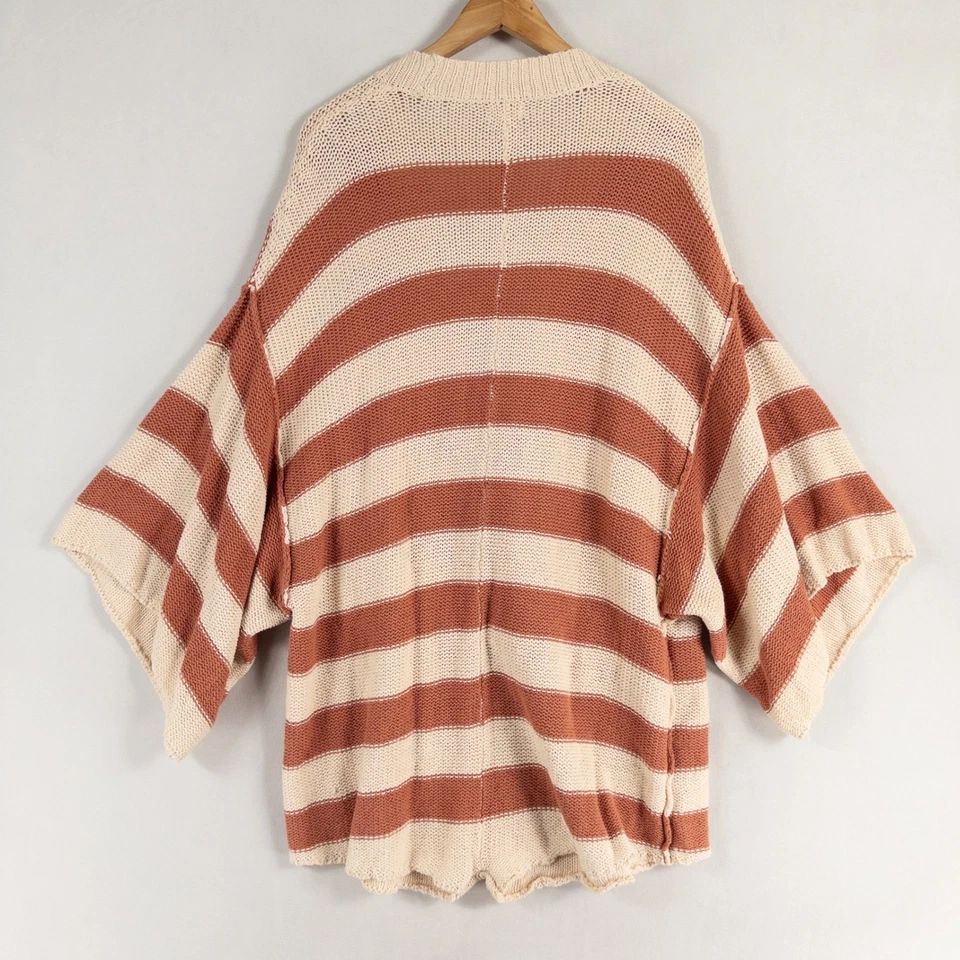 Suéter Free People Easy Living Rober Mameluco Talla Mediana Tejido Marrón Crema Rayas Foto 3 de 4