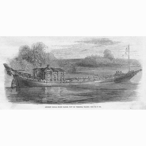 Ancient Royal Barge Now on Virginia Water - Antique Print 1863