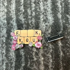 Pin Acrylic Scramble Tiles F You Brooch Floral Funny Joke Pins Cute Gift DIY New