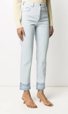 Loewe High Rise Straight Leg Jeans Raw Cuffed Hem Light Wash FR34 US 0-2