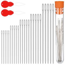 25PCS Large Eye Sewing Needles, 5 Sizes Stainless Steel Needles for silver