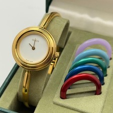 GUCCI Change Bezel 6 Colors Gold Watch M Size Working Beautiful