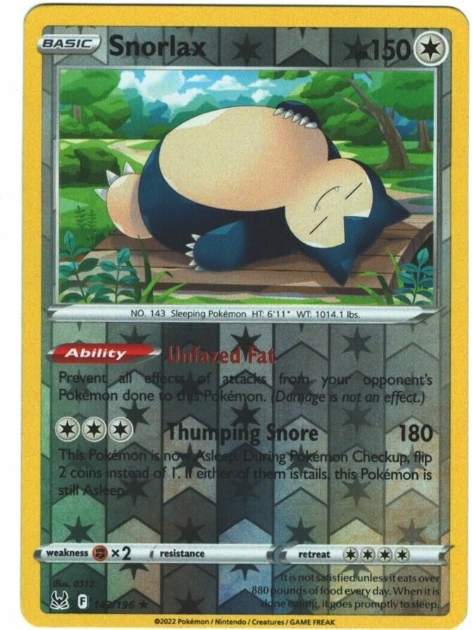 4x Lightly Played Snorlax - 143/196 - Holo Rare - Reverse Holo Pokemon Lost Orig