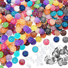 BOAO 200 Pcs 20 Colors Druzy Resin Cabochons Stainless Steel Stud Earring, Faux