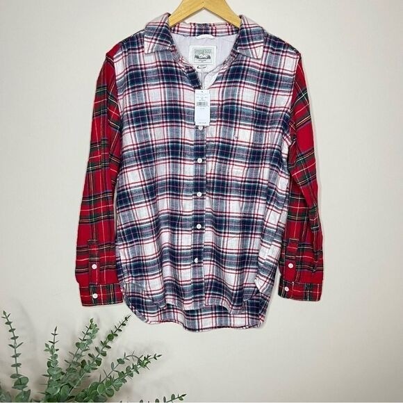 NWT American Eagle Soft Patchwork Flannel Button … - image 2