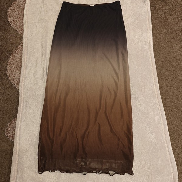  Slip Skirt Long Chiffon Ombre Black Brown Ruffle Zip Size s