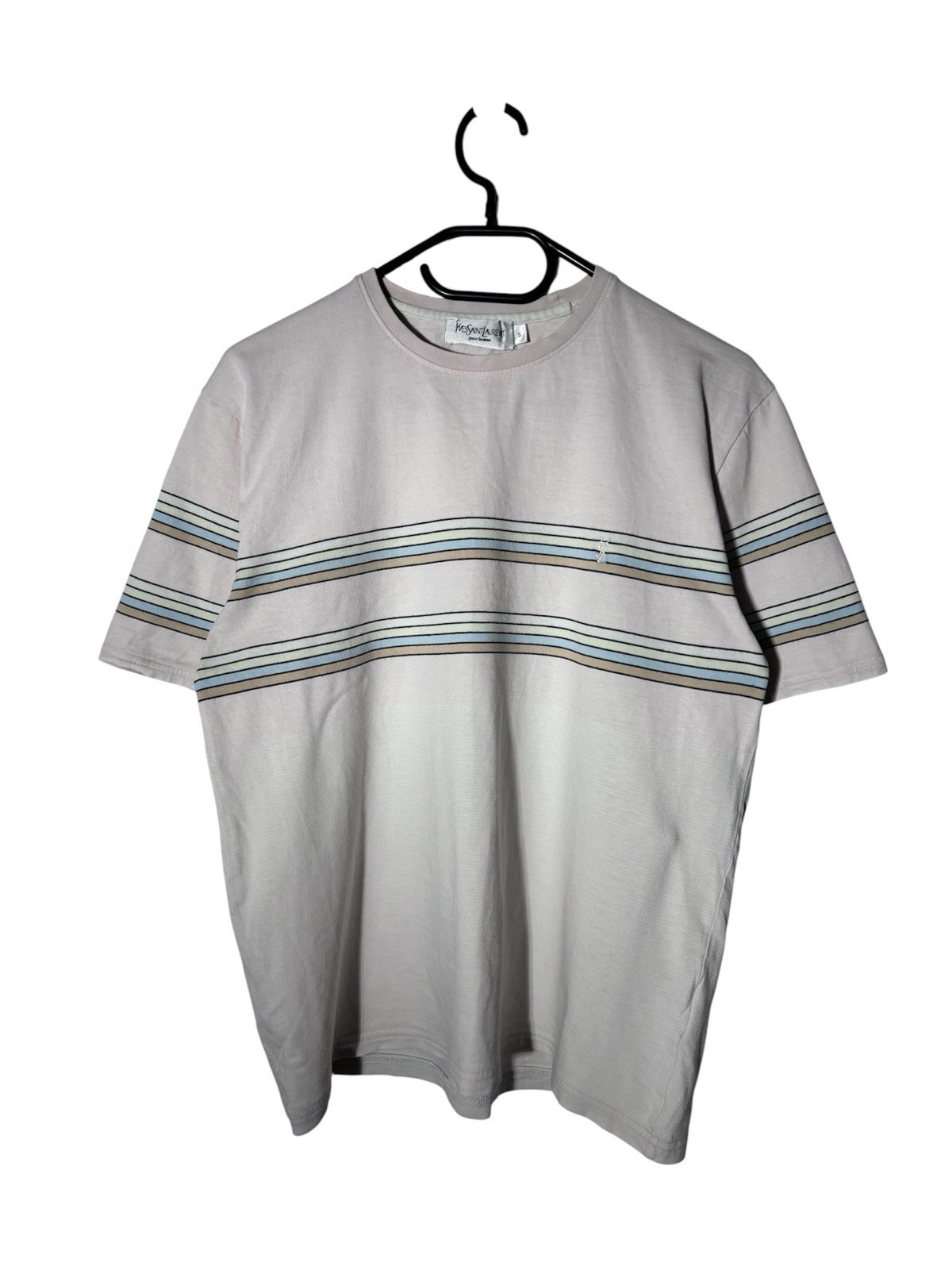 T shirt Yves Saint Laurent piccolo logo vintage uomo rosa a righe taglia M