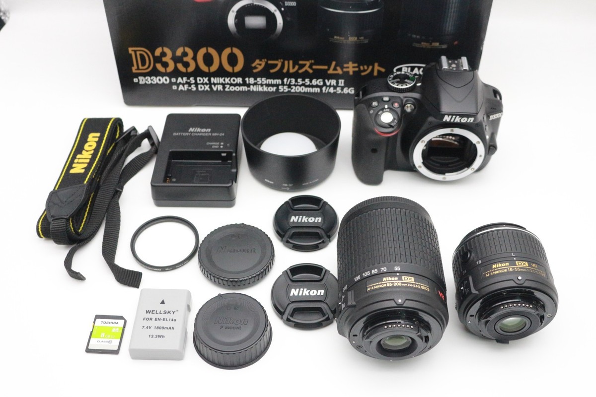 Nikon D3300 Double Zoom Kit Black 18-55mm 55-200mm Shutter Count 