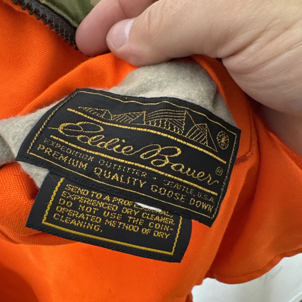 VTG Eddie Bauer Goose Down Vest Reversible Camo Blaze Orange USA 70s 80s M - Image 4 of 4