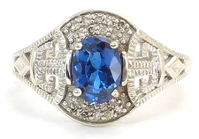 Solid 10k White Gold .75ct Blue Sapphire with 17 Genuine Diamonds Ring Size 6