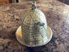 Olla de miel de colmena de abeja con sello de plata pesada con cuchara usada en excelente estado