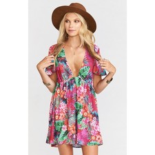 Show Me Your Mumu Austin Mini Dress Women Medium Pink Tropical Floral V-Neck