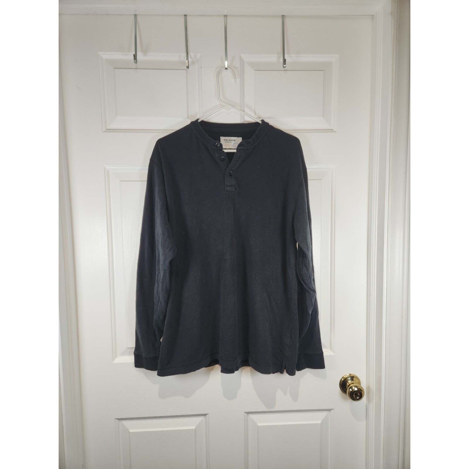 Black Long Sleeved T Shirt Henley