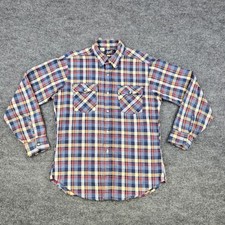 Vtg Levi's Shirt Mens Large Red Blue Cream Plaid Flannel Button Up Western USA