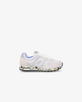 Premiata Kids Suede Canvas Sneakers Light Grey With Strass Art. Sky 9351BV