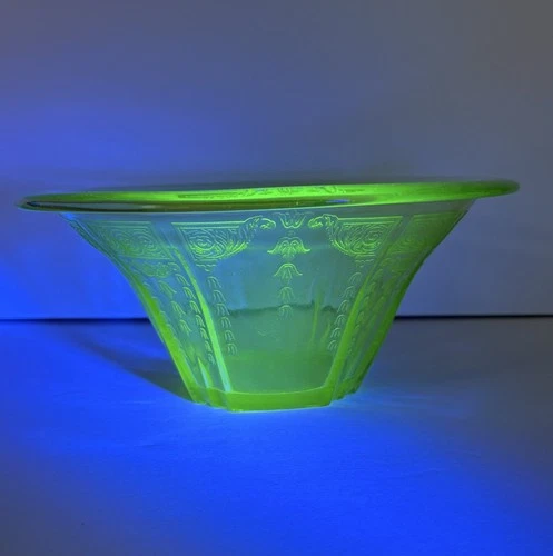 Green Uranium Depression Glass in the Princess Pattern-Hat Shaped Bowl-Glows-9X4