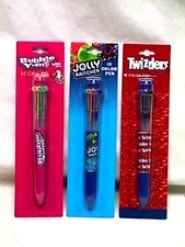 BUBBLE YUM Gum TWIZZLERS Licorice + JOLLY RANCHER candy Multi Color Ink PEN xmas