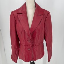 Madison & Max Womens Red Leather Button Close Coat Jacket Size Large