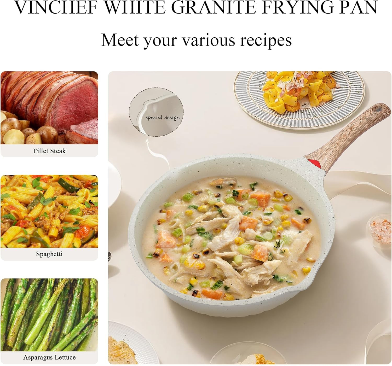 Nonstick Deep Frying Pan, Saute Pan with Lid, 11"/5Qt, German 3C+ Ceramic Coatin