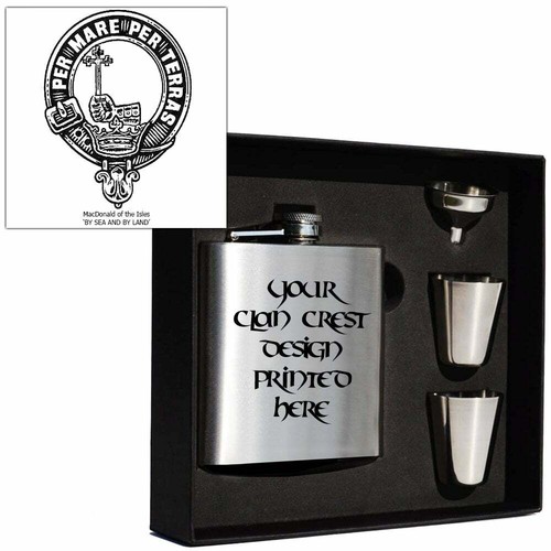 Art Pewter MacDonald of the Isles Clan Crest 6oz Frasco de Cadera Caja Set (s) HF6 S-C50 - Imagen 1 de 2