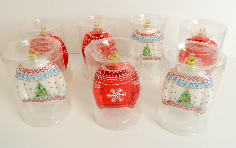 7 Aldi Christmas Ornaments Ski Sweater Blown Glass Red & White eBay