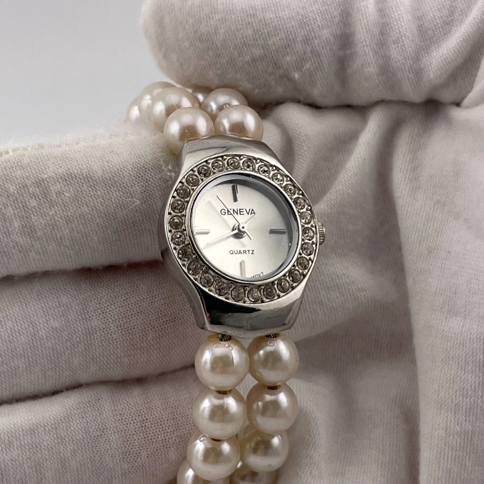 Reloj Geneva Mujer Caja 24mm Imitación Perla Brazalete Banda Cuarzo Tres Manecillas Foto 4 de 4