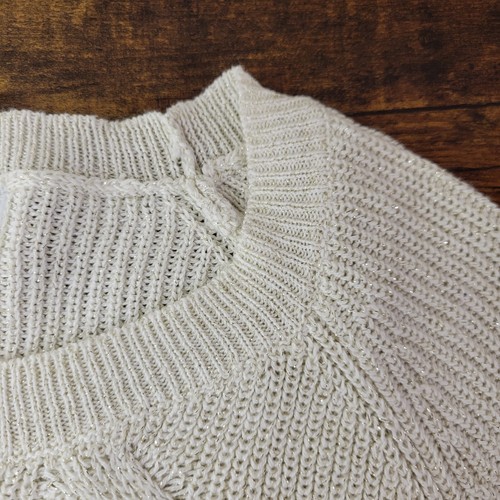 Liz Claiborne White Knit Patterned Sparkled Sweater Pullover Size M Regular - Picture 5 of 12